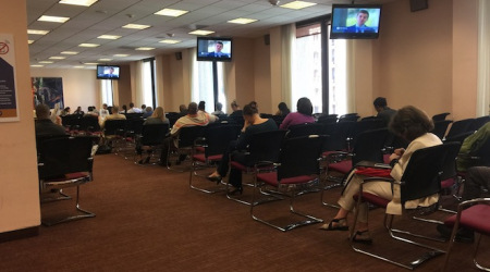 Prospective jurors wait to be called in the Juror Lounge, Room 3100, at the H. Carl Moultrie Courthouse of D.C. Superior Court