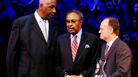 John J. DeGioia (R) and John Thompson, Jr. (L) present Clarence Jones with 2012 John Thompson, Jr. Legacy of Dream Award