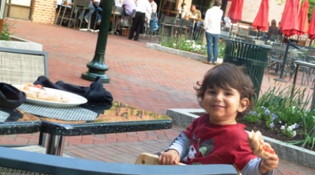 Enjoying pizza at La Forchetta