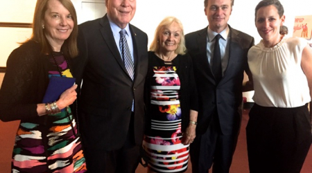 (second L-R) Senator Patrick Leahy, Marcelle Pomerleau, Christopher Nolan and Emma Thomas