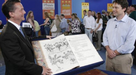 Martin Gammon appraising the Besler Florilegium on the Antiques Roadshow in San Diego.