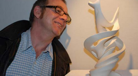 Jean-Marie Grenier with his work “Twirling Helix.