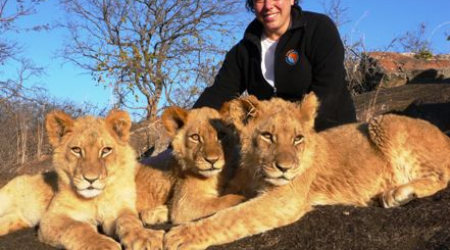 Andrea Kauffman with Thulani, Tsavo and Meggie
