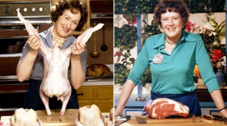 Meryl Streep playing Julia Child, and Julia Child