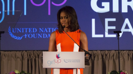 First Lady Michelle Obama addresses the Girl Up Leadership