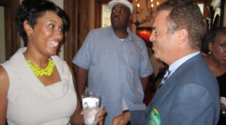 Councilmember Muriel Bowser chats with Georgetown developer Herb Miller