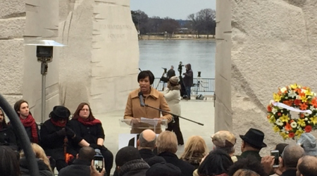 Mayor Muriel Bowser at the Martin Luther King, Jr. Memorial on the National Mall Monday