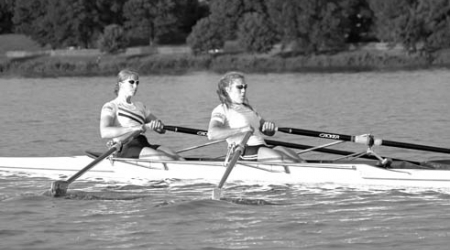 Margot Shumway, left, and Sarah Trowbridge are training for the Olympics at the Potomac Boat Club, where the two met in 2006.