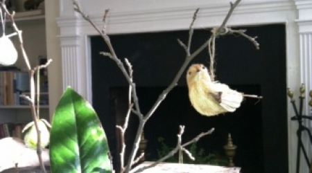Twigs with pear and bird ornaments (from Target)