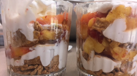 Peach Shortcake Cheesecake Parfait made by my Salvation Army Nutrition, Health &amp; Wellness class