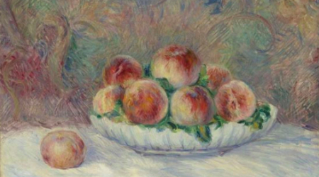 A Still Life Painting of Peaches by Pierre-Auguste Renoir