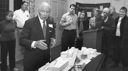 Sen. Charles Percy is shown presenting a model of the proposed Georgetown Waterfront Park during a 2004 community meeting.