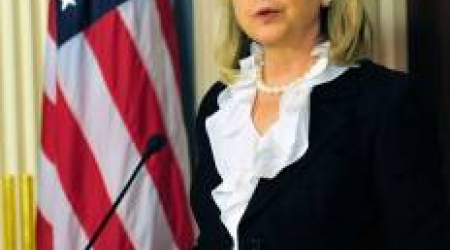 Hilary Clinton speaking to the State Department in August 2011