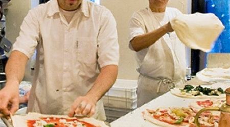 Executive Chef Antonio Biglietto (left) and il Canale owner Joe Farruggio make pizza