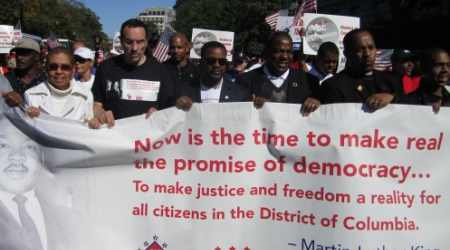 Congresswoman Norton, Mayor Gray, Chairman Kwame Brown and Councilmembers Orange and Thomas march down 15th Street
