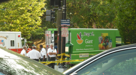 A Peapod delivery truck making a right turn fatally struck a pedestrian attempting to cross the street Thursday evening.