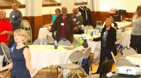 Katherine opening her community Nutrition, Health &amp; Wellness class with Tai Chi
