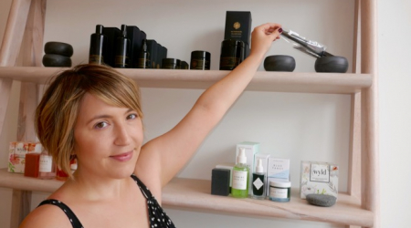 Take Care owner Becky Waddell with May Windstorm skin care