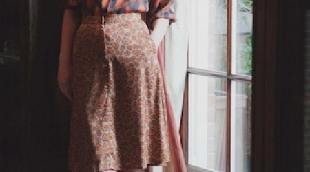 Tucker silk blouse and skirt