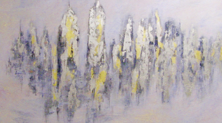 Nurieh Mozaffari,  la lune blanch II​​​​​​​, Acrylic and 23K gold leaf on canvas, 2017