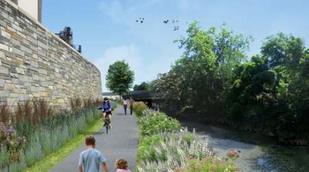 This rendering shows parkland at the heating plant site.