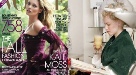 engrossed in Vogue at the salon