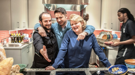 Visiting chef, Simone and wine expert, Daniele visiting Via Umbria with owner Suzy Menard