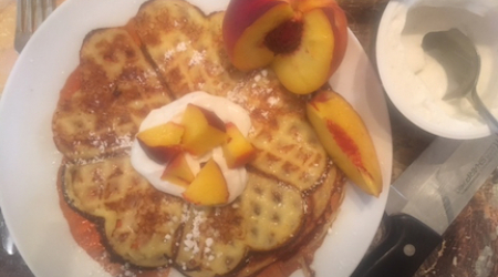 Swedish Waffles, Vanilla Bean Yogurt &amp; Fresh Summertime Peaches