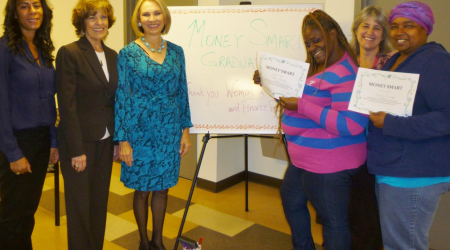 WHF Foundation Chair Mary Martha Fortney, second from left, with other participants in financial empowerment training at Calvary