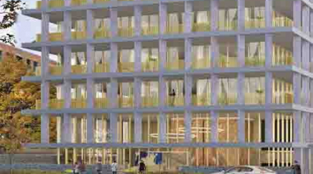 A detail from a February rendering of the proposed building at the heating plant site