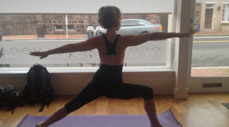 Katherine Tallmadge in Warrior 2 Yoga Position