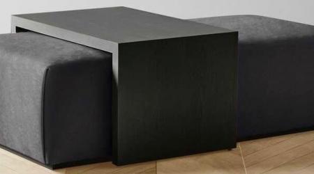 Slate velvet with charcoal wood Bowery ottoman