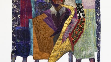 Dindga McCannon, Charlie Parker and Some of the Amazing Musicians He Influenced, Painting from 1983, mixed media quilt from 2010