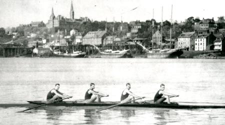 Students row on the Potomac in 1881. In 1876, students formed a team.