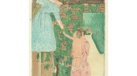 Mary Cassatt, Gathering Fruit, c. 1893, color drypoint, softground etching, and aquatint on laid paper, National Gallery of Art, Rosenwald Collection, 1943.3.275