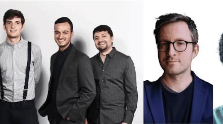 Clockwise from top: Sandbox Percussion, Conor Hanick, Matt Aucoin. Photos: Kjell van Sice and Steven Laxton