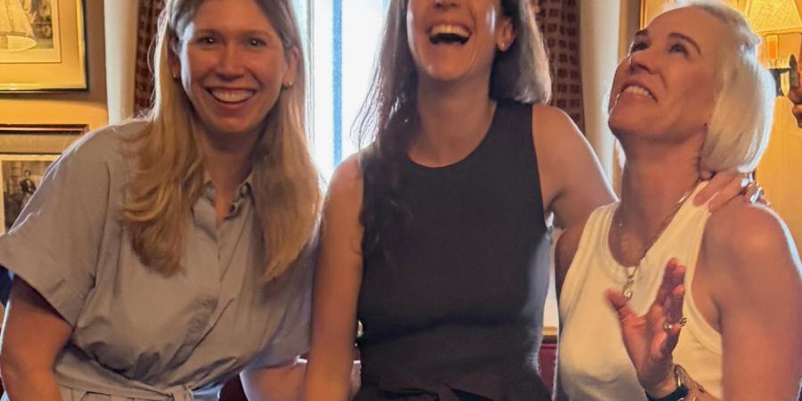 Amy Kuhnert, Libby Cox, and Elizabeth Miller gather at the City Tavern to finalize plans for this year’s celebration The 1751 Party.